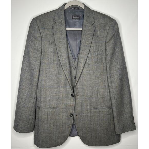 Samuel Windsor men’s waistcoat jacket grey windowpane wool lined polyester 40Reg - Picture 1 of 8